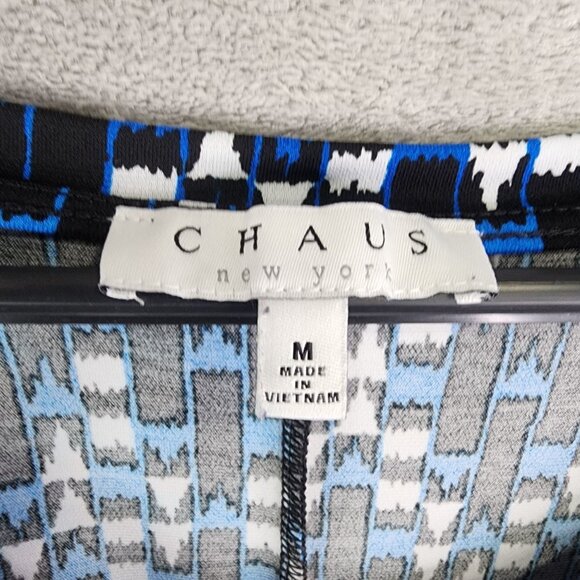 Women's Chaus New York Geometric Print Top Blouse Round Neck Cold Sleeve Tie M - Picture 5 of 10